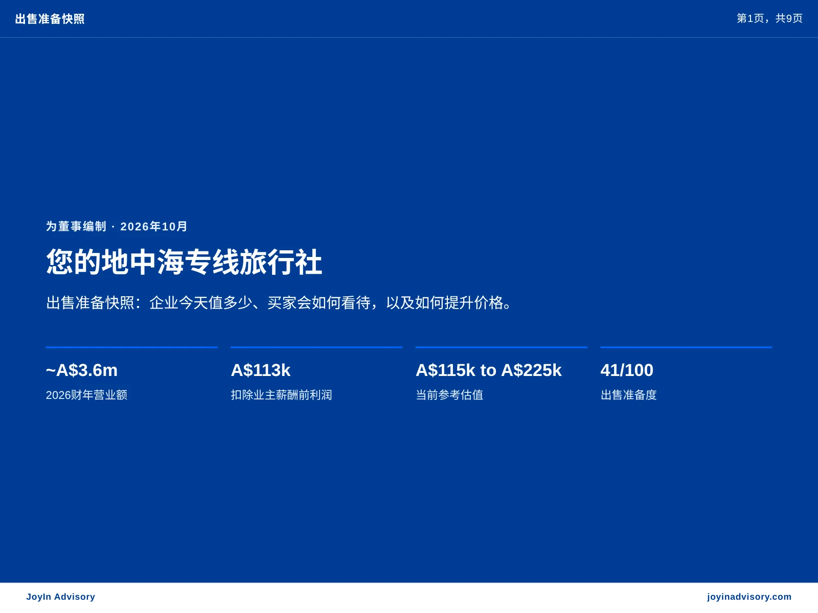 您的地中海专线旅行社. 出售准备快照:企业今天值多少、买家会如何看待,以及如何提升价格。